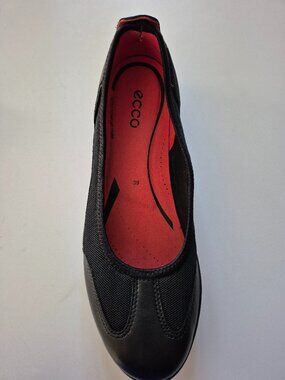 ECCO Black Leather and Mesh Bluma Summer Ballerina Flats Size 39 (US 9)